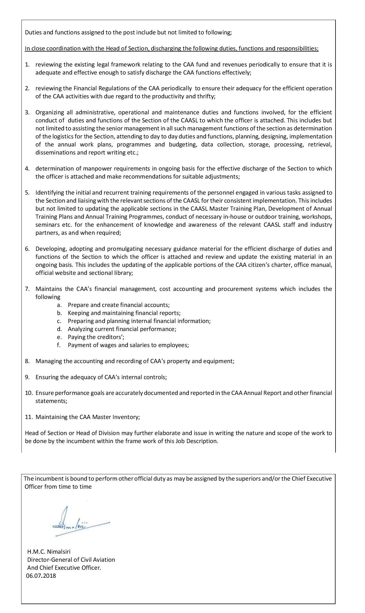 Manager (Financial Operations, ICT, Research and Development Planning) - Civil Aviation Authority